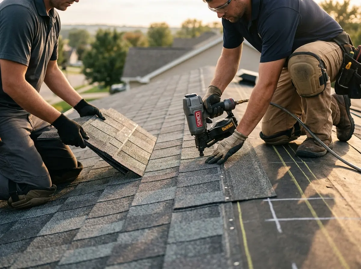 Professional roofer working on a residential roof in Bee Ridge